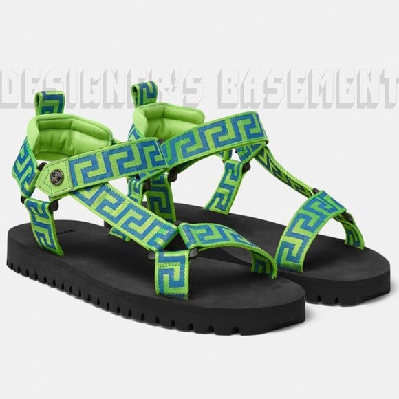 VERSACE neon green 41 EU - 8 US Greca canvas MEDUSA stud neoprene black Sandals main image 4